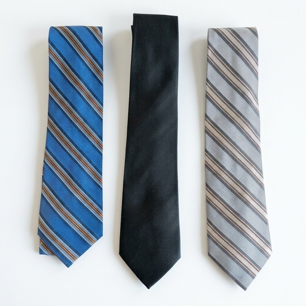 Meeting Street Neck Tie Lot, 3 Ties, Hand Made, 100% Silk, Black Extra Long READ